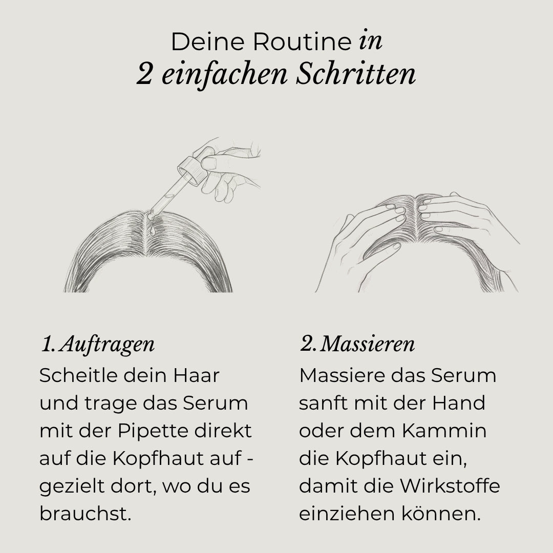 Azerum Kopfhautserum für sichtbar dichteres Haar, Flasche mit Dosieraufsatz vor weißem Hintergrund, Nahaufnahme
